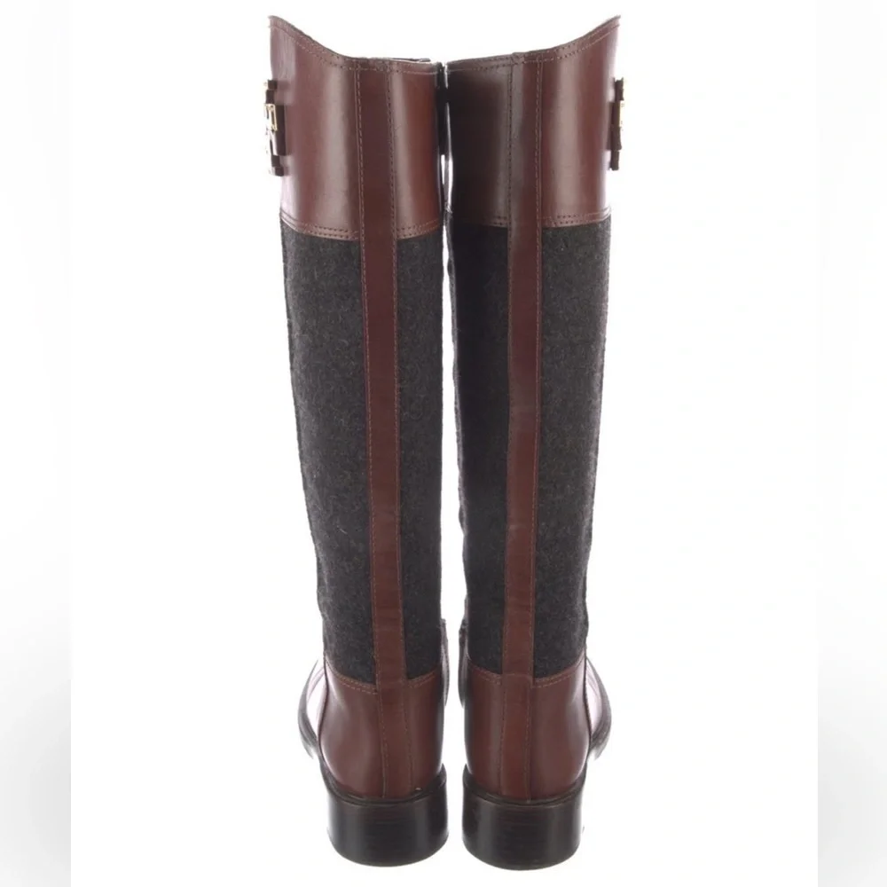 Tory Burch Brown Leather & Charcoal Wool Over-the-Knee Boots